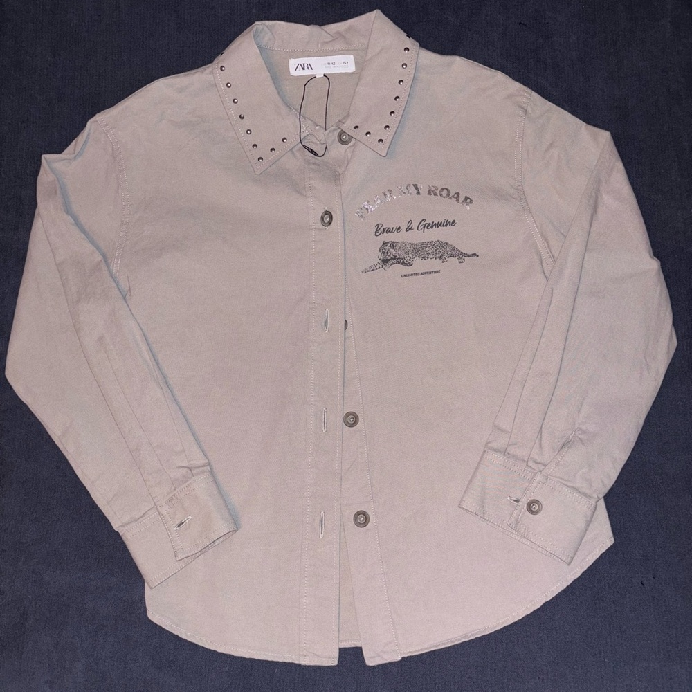 Zara Fear my roar Studded Collar Shirt